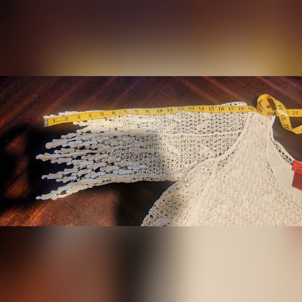 Vtg V Cristina Lace Overlay Blouse Ivory Sz L - Picture 9 of 10